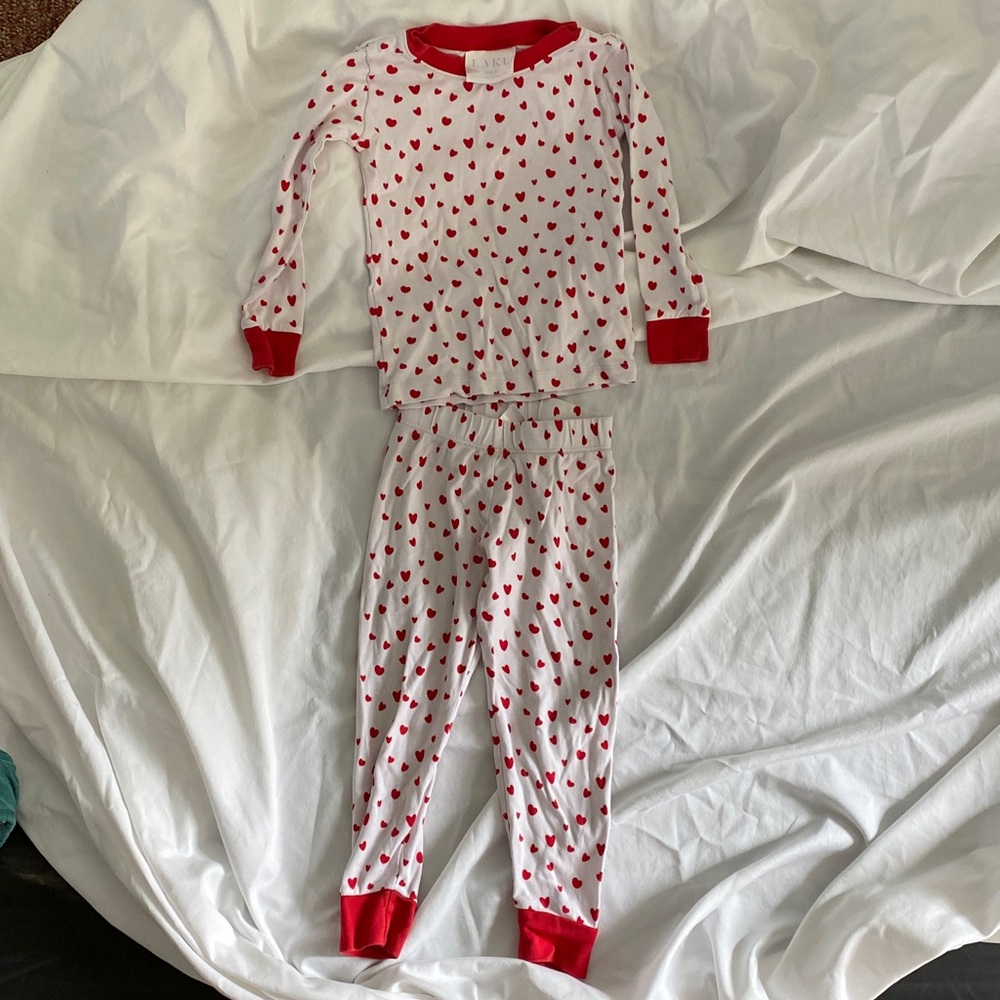 Lake Pajamas Red Heart Print Pajama Set Size 3